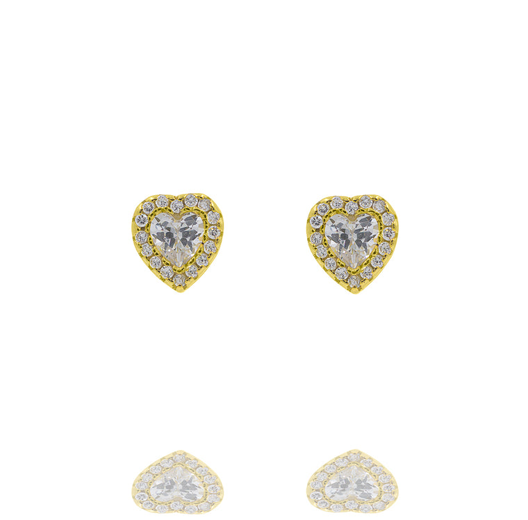 ZDE418-G STERLING SILVER 925 GOLD PLATED FINISH HEART SHAPE CZ EARRINGS