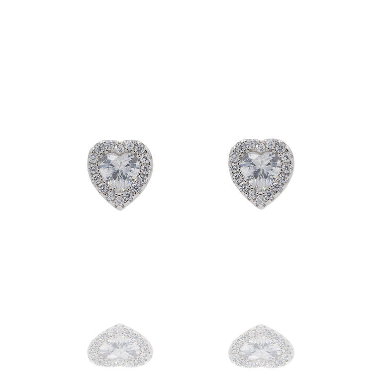 ZDE418 STERLING SILVER 925 RHODIUM PLATED FINISH HEART SHAPE CZ EARRINGS