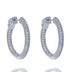 ZDE5000 STERLING SILVER 925 RHODIUM PLATED FINISH WHITE CZ HOOP EARRINGS 25MM