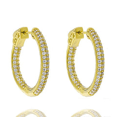ZDE5001 STERLING SILVER 925 GOLD PLATED WHITE CZ HOOP EARRINGS