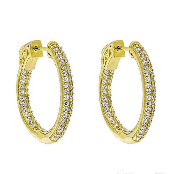 ZDE5001 STERLING SILVER 925 GOLD PLATED WHITE CZ HOOP EARRINGS
