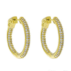 ZDE5001 STERLING SILVER 925 GOLD PLATED WHITE CZ HOOP EARRINGS