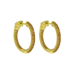 ZDE5004 STERLING SILVER 925 GOLD PLATED FINISH CHAMPAGNE CZ HOOP EARRINGS 25MM
