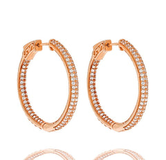 ZDE5007 STERLING SILVER 925 ROSE GOLD PLATED FINISH WHITE CZ HOOP EARRINGS 31MM