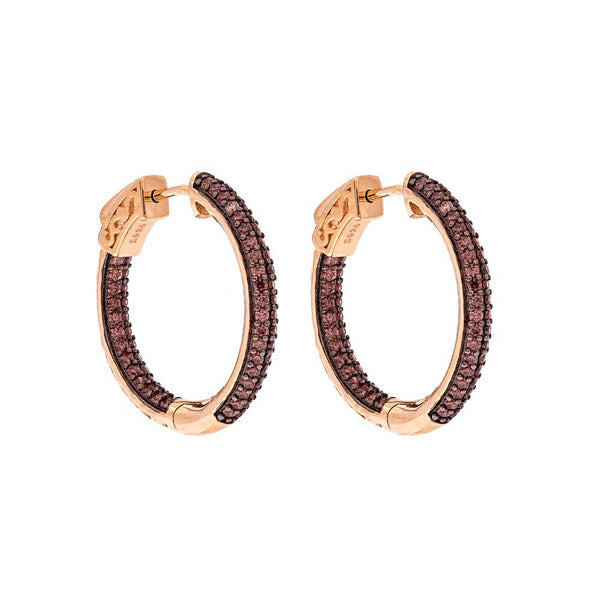 ZDE5030 STERLING SILVER 925 ROSE GOLD PLATED FINISH CHOCOLATE CZ HOOP EARRINGS 25MM