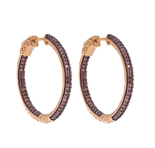 ZDE5031 STERLING SILVER 925 ROSE GOLD PLATED FINISH CHOCOLATE COLOR CZ HOOPS 31MM