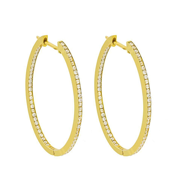 ZDE5050W-G STERLING SILVER 925 GOLD PLATED FINISH WHITE CZ HOOP EARRINGS 31 MM