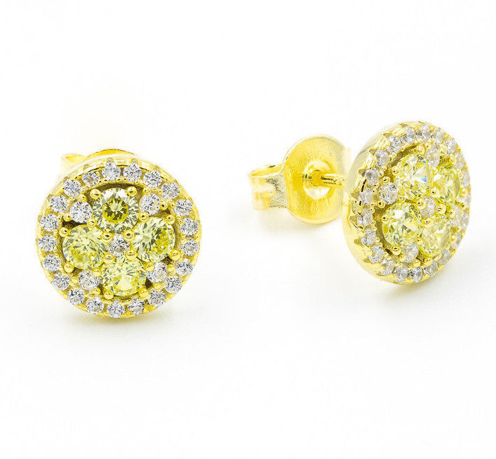 ZDE60815-G  STERLING SILVER 925 GOLD PLATED FINISH ROUND CZ STUD EARRINGS