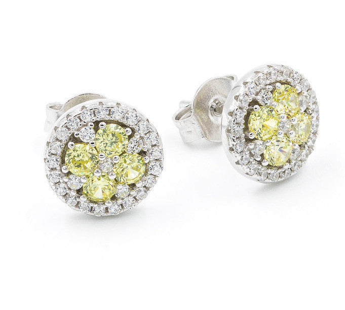 ZDE60815  STERLING SILVER 925 RHODIUM PLATED FINISH ROUND CZ STUD EARRINGS