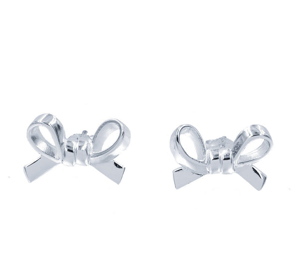 ZDE6335 STERLING SILVER 925 RHODIUM PLATED '' BOW '' DESIGN PLAIN STUD EARRINGS