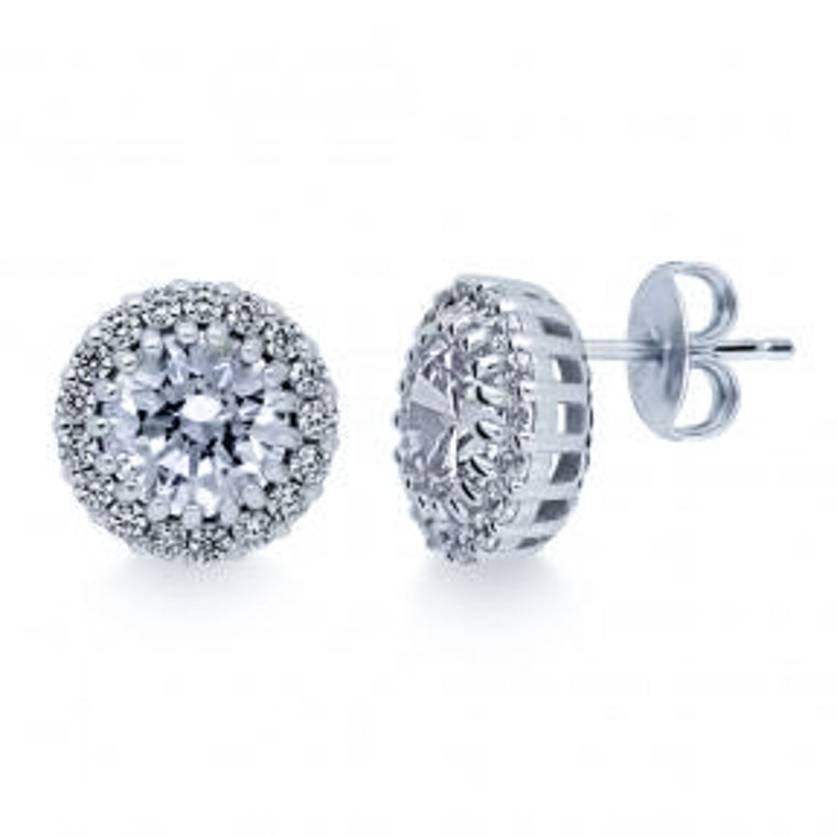 ZDE6627 STERLING SILVER 925 RHODIUM PLATED FINISH ROUND CZ POST EARRINGS