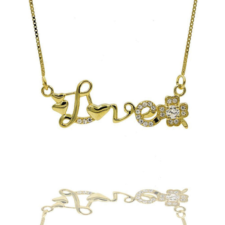 ZDN10002-G STERLING SILVER 925 GOLD PLATED '' LOVE '' DESIGN CZ NECKLACE