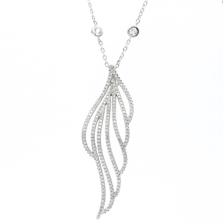 ZDN1001 STERLING SILVER 925 RHODIUM PLATED FINISH LEAF DESIGN CZ NECKLACE
