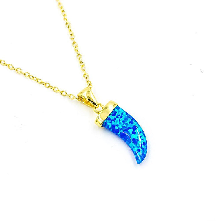 ZDN1037-BOP-GD STERLING SILVER 925 GOLD PLATED FINISH HORN BLUE OPAL NECKLACE