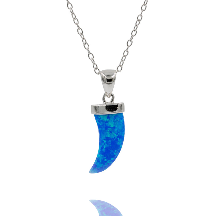 ZDN1037-BOP STERLING SILVER 925 RHODIUM PLATED FINISH HORN BLUE OPAL NECKLACE