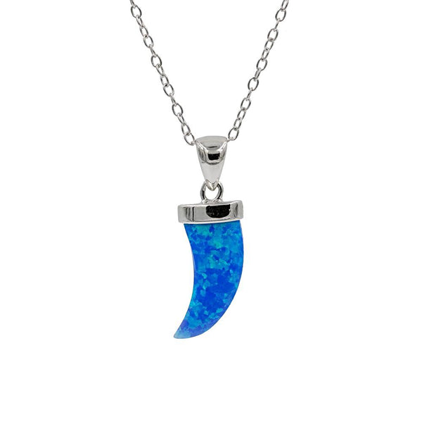 ZDN1037-BOP STERLING SILVER 925 RHODIUM PLATED FINISH HORN BLUE OPAL NECKLACE
