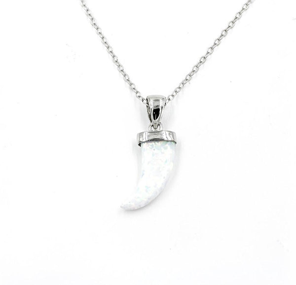 ZDN1037-WOP STERLING SILVER 925 RHODIUM PLATED FINISH HORN WHITE OPAL NECKLACE