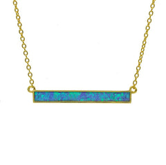 ZDN1039-BOP 925 STERLING SILVER GOLD PLATED FINISH  BLUE OPAL BAR NECKLACE