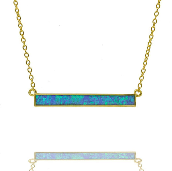 ZDN1039-BOP 925 STERLING SILVER GOLD PLATED FINISH  BLUE OPAL BAR NECKLACE