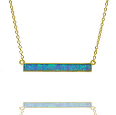 ZDN1039-BOP 925 STERLING SILVER GOLD PLATED FINISH  BLUE OPAL BAR NECKLACE