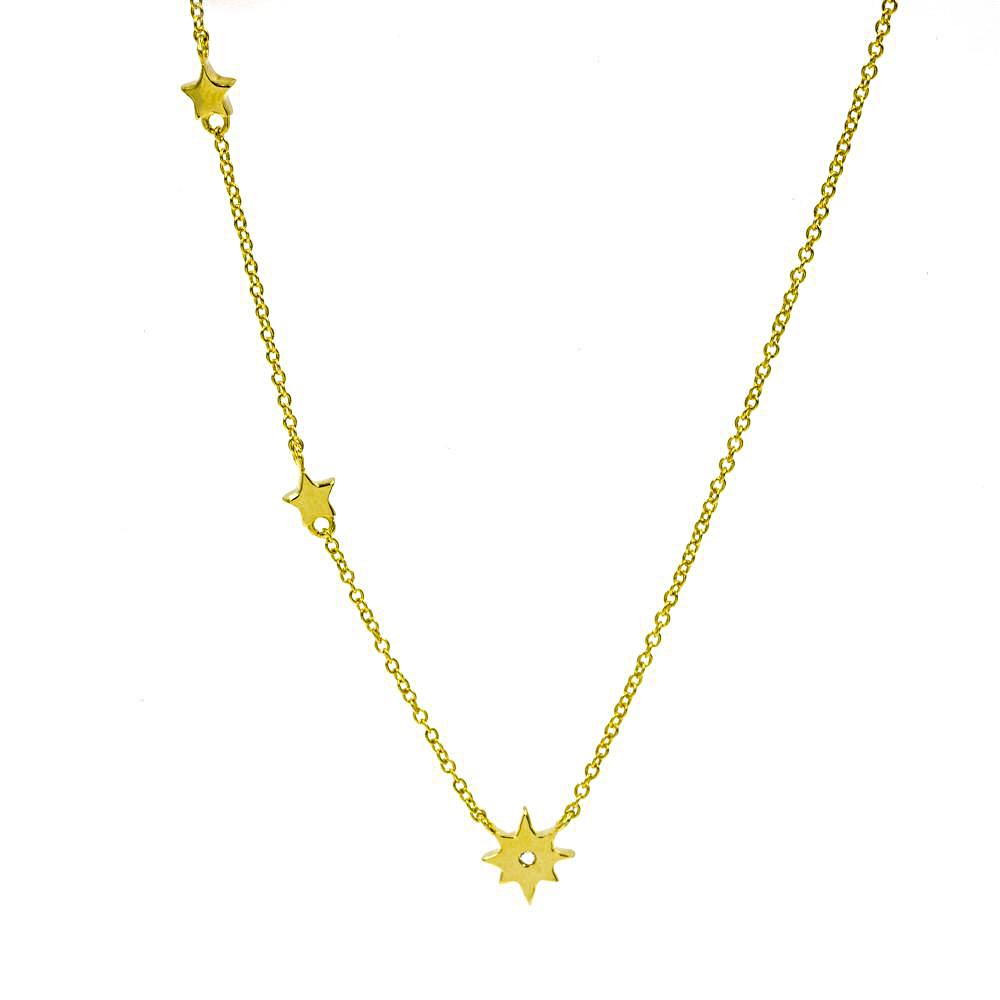 ZDN128-G STERLING SILVER GOLD PLATED FINISH PLAIN SMALL STARS DESIGN NECKLACE