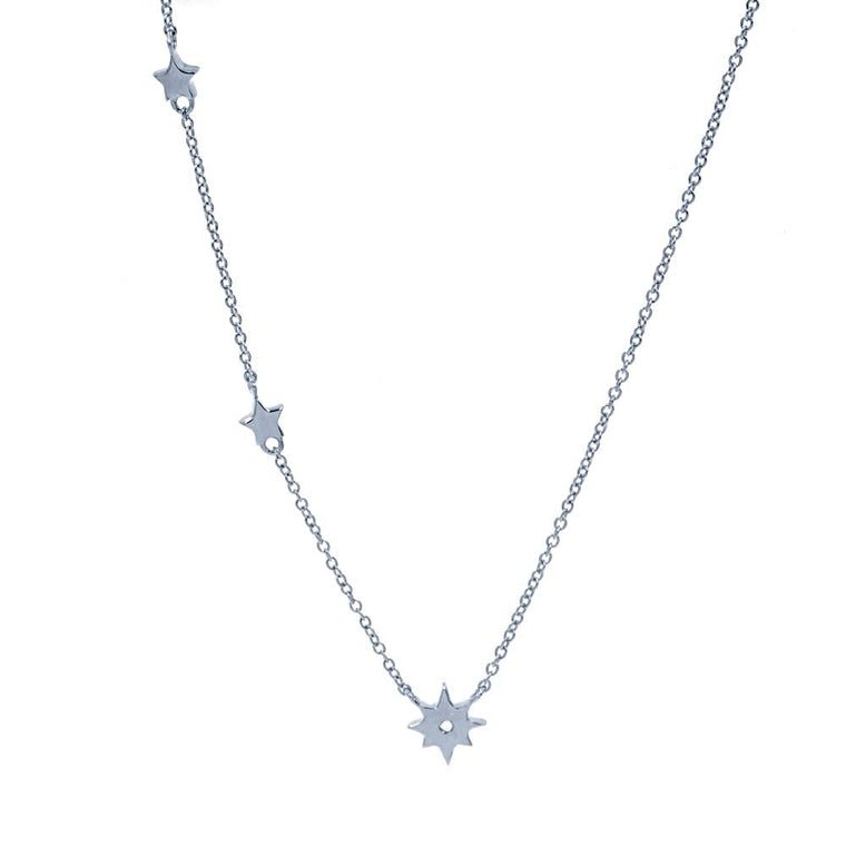 ZDN128 STERLING SILVER 925 RHODIUM PLATED FINISH PLAIN SMALL STARS DESIGN NECKLACE