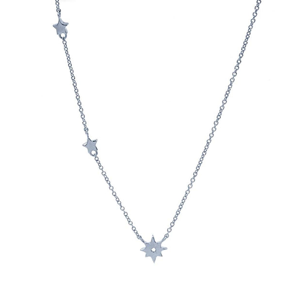 ZDN128 STERLING SILVER 925 RHODIUM PLATED FINISH PLAIN SMALL STARS DESIGN NECKLACE