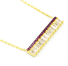 ZDN1290-R 925 STERLING SILVER GOLD PLATED FINISH BAGUETTE BAR NECKLACE