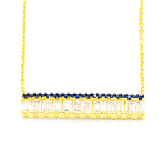 ZDN1290-S  925 STERLING SILVER GOLD PLATED FINISH BAGUETTE BAR NECKLACE