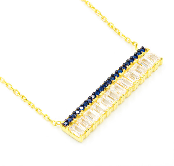ZDN1290-S  925 STERLING SILVER GOLD PLATED FINISH BAGUETTE BAR NECKLACE