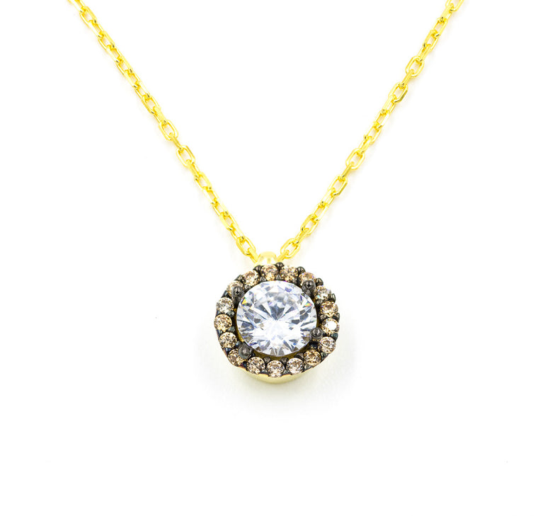 ZDN1295-G STERLING SILVER 925 GOLD PLATED FINISH ROUND CZ NECKLACE