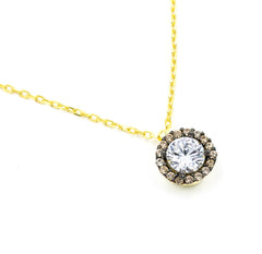 ZDN1295-G STERLING SILVER 925 GOLD PLATED FINISH ROUND CZ NECKLACE