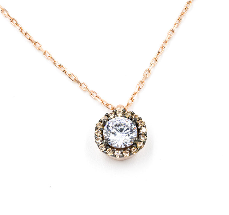 ZDN1295-RG STERLING SILVER 925 ROSE GOLD PLATED FINISH ROUND CZ NECKLACE