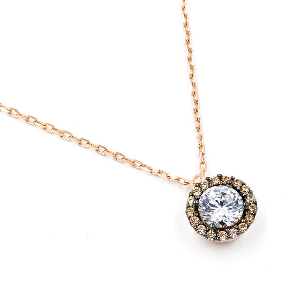 ZDN1295-RG STERLING SILVER 925 ROSE GOLD PLATED FINISH ROUND CZ NECKLACE