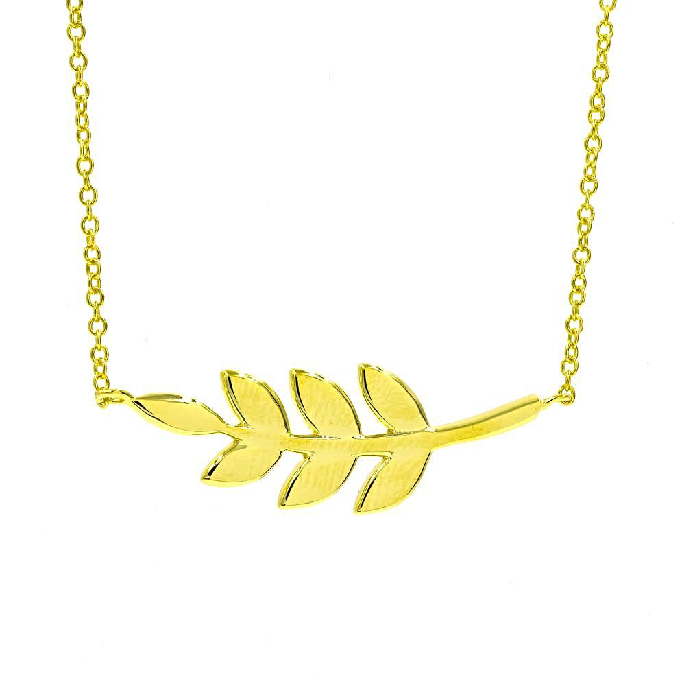 ZDN142-G STERLING SILVER 925 GOLD PLATED FINISH PLAIN SIDE LEAF DESIGN NECKLACE