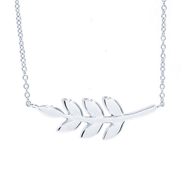 ZDN142 STERLING SILVER 925 RHODIUM PLATED FINISH PLAIN SIDE LEAF DESIGN NECKLACE