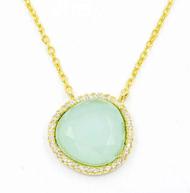 ZDN1522-G STERLING SILVER 925 GOLD PLATED FINISH CHALCEDONY NECKLACE WITH CZ