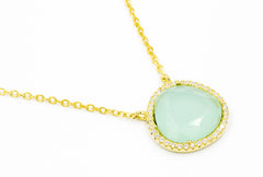 ZDN1522-G STERLING SILVER 925 GOLD PLATED FINISH CHALCEDONY NECKLACE WITH CZ