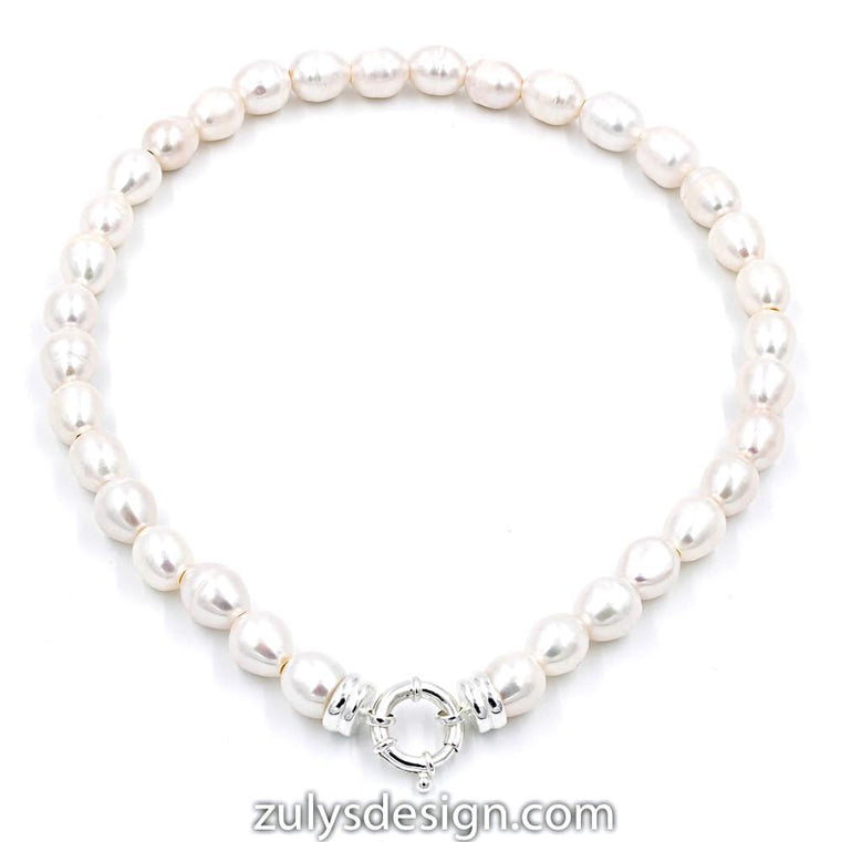 ZDN1565 STERLING SILVER 925 RHODIUM PLATED PEARL NECKLACE