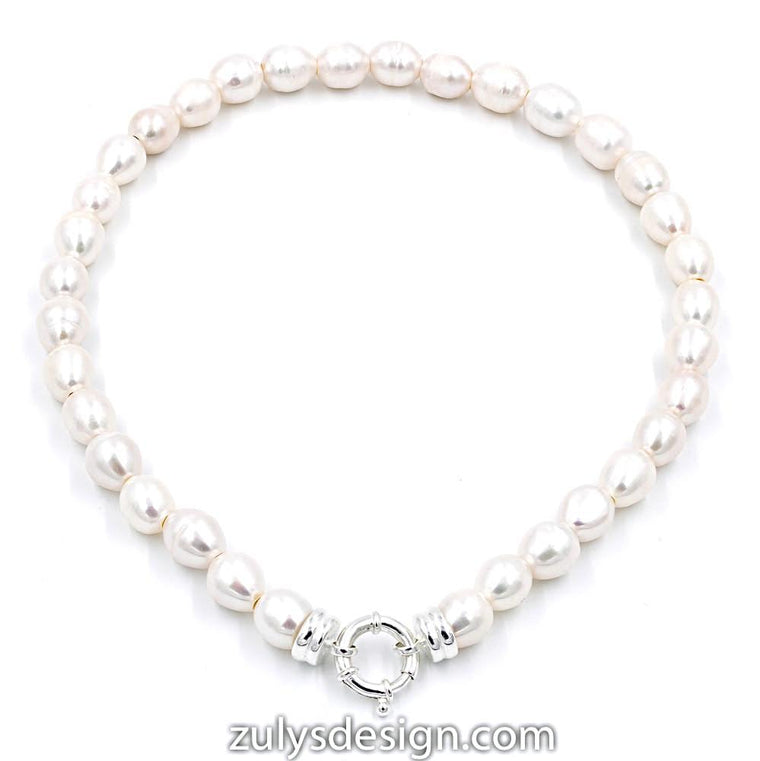 ZDN1565 STERLING SILVER 925 RHODIUM PLATED FINISH PEARL NECKLACE