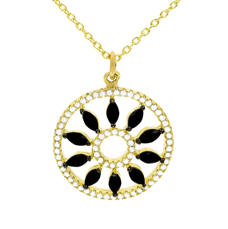 ZDN16016-G STERLING SILVER 925 GOLD PLATED FINISH ELEGANT BLACK CZ NECKLACE