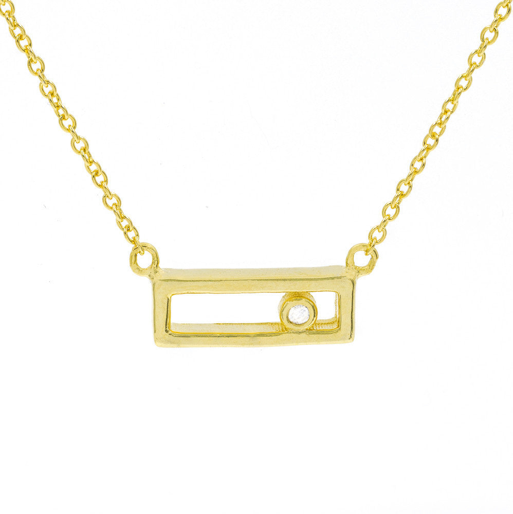 ZDN162-G STERLING SILVER 925 GOLD PLATED FINISH RECTANGLE PLAIN SILVER NECKLACE