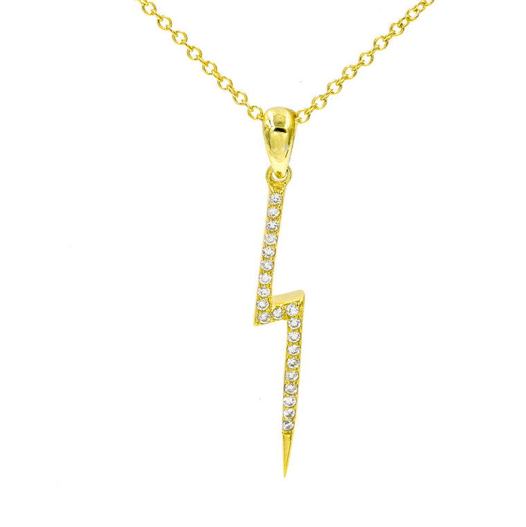 ZDN164-G STERLING SILVER 925 GOLD PLATED FINISH LIGHTING DESIGN CUBIC ZIRCONIA NECKLACE