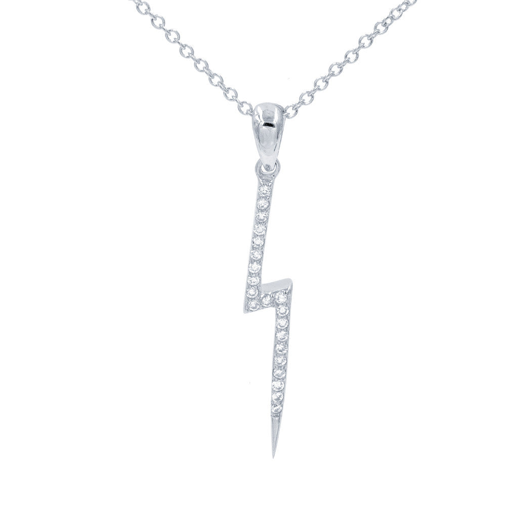 ZDN164 STERLING SILVER 925 RHODIUM PLATED FINISH LIGHTING DESIGN CUBIC ZIRCONIA NECKLACE