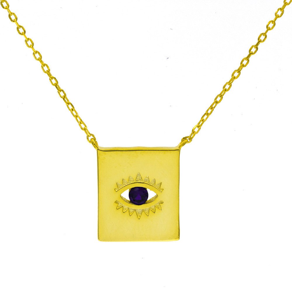 ZDN176-G STERLING SILVER 925 GOLD PLATED FINISH '' EVIL-EYE '' DESIGN PLAIN NECKLACE