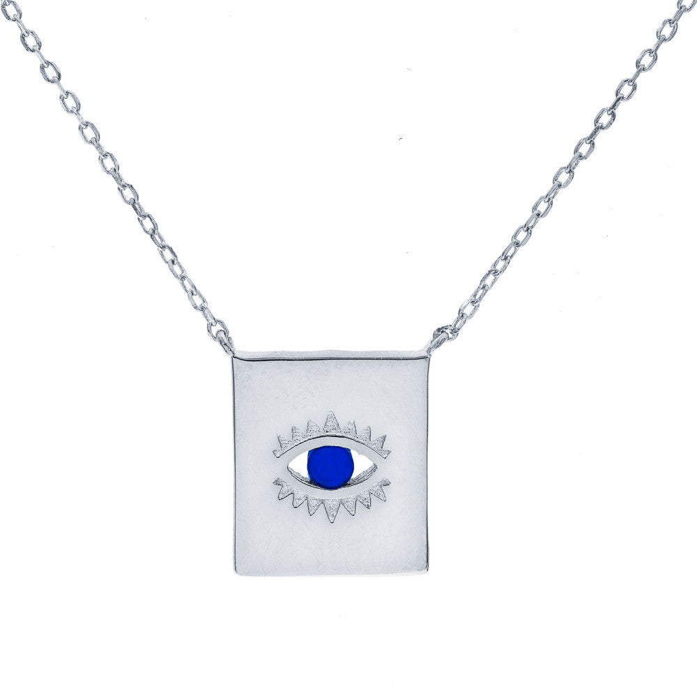 ZDN176  STERLING SILVER 925 RHODIUM PLATED FINISH '' EVIL-EYE '' DESIGN PLAIN NECKLACE