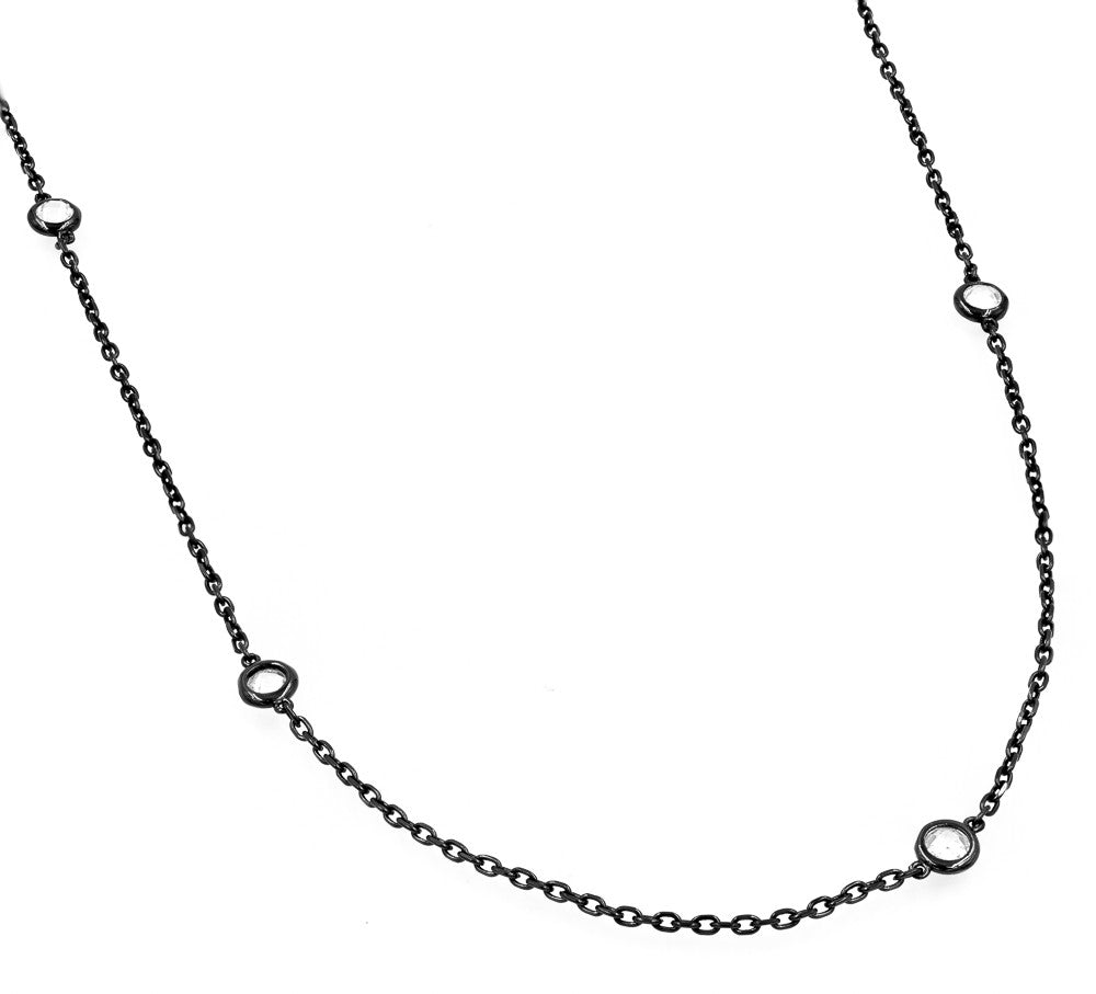 ZDN1859-BLK STERLING SILVER 925 BLACK RHODIUM 5MM BEZEL CZ BY THE YARD NECKLACE 42"