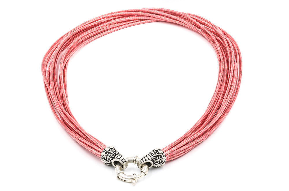 ZDN1969-CORAL WAX CORD WITH 925 STERLING SILVER END-TIPS