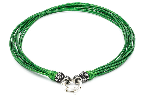 ZDN1969-GREEN WAX CORD WITH 925 STERLING SILVER END-TIPS