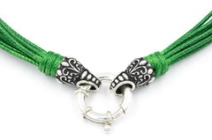 ZDN1969-GREEN WAX CORD WITH 925 STERLING SILVER END-TIPS